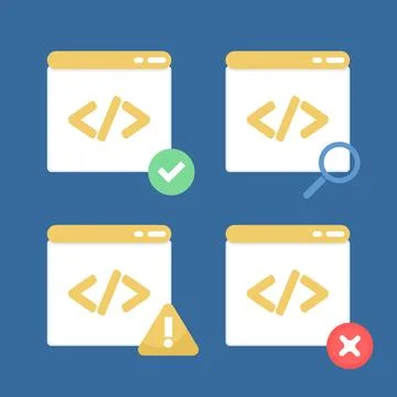 Programming status icons set showing correct, false, and error results. Stock Illustration