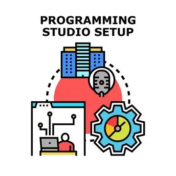 Programming studio setup developing digital technology solutions Stock Illustration