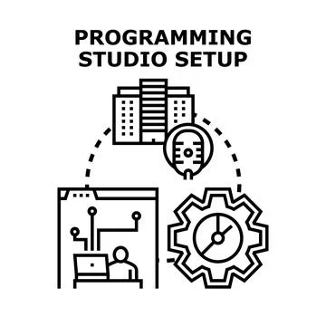 Programming studio setup developing digital technology solutions Stock Illustration