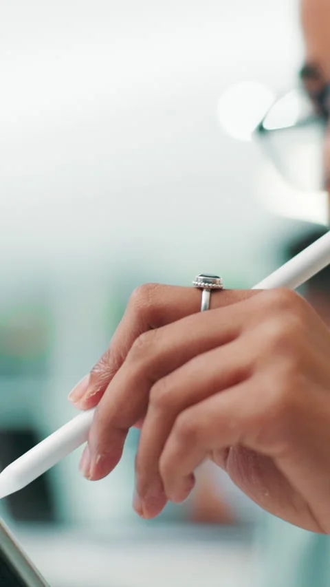 Programming, stylus and hands with tablet, office and coder with app for Stock Footage 306893164