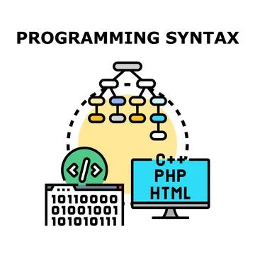 Programming syntax designing new coding language structure Stock Illustration