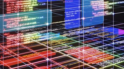 Programming for a system using a programming language. Stock Illustration