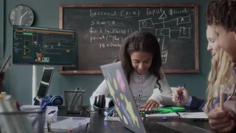 Programming Teacher with Teenage Students during Lesson Stock Footage 284433499