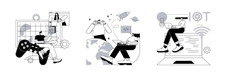 Programming team abstract concept vector illustrations. Stock Illustration