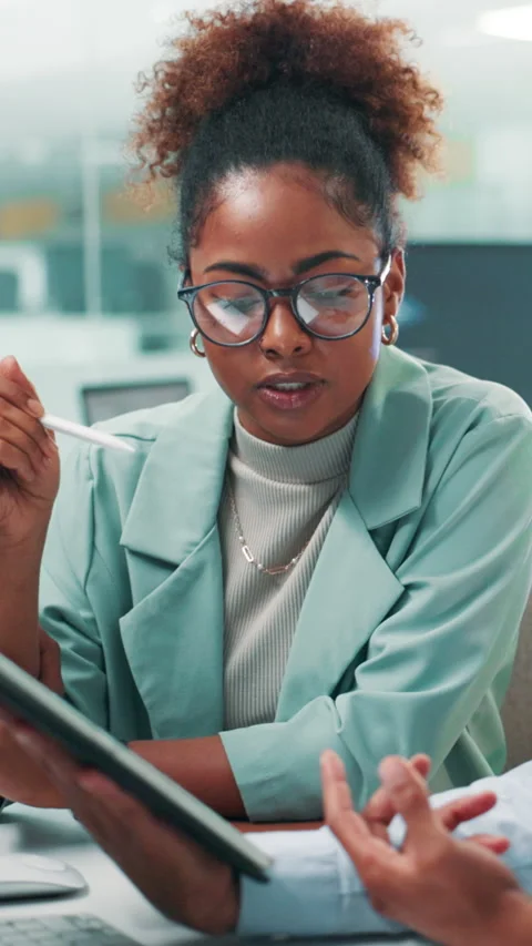 Programming, team and woman with tablet, office and coder with stylus for Stock Footage 306824850