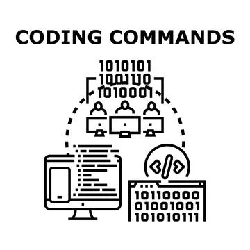 Programming team developing software coding commands 스톡 일러스트