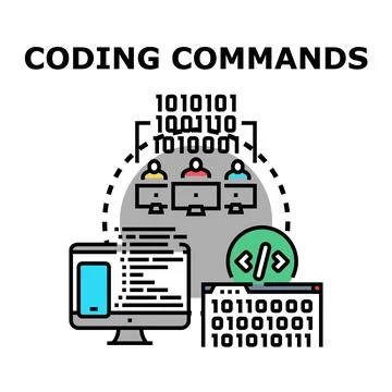 Programming team developing software coding commands Stock Illustration