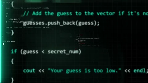 Programming template code language black background learning lens flare glow Stock Footage 229099323