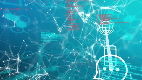 Programming text fading in starting phone icon sliding then chat and globe icons Stock Footage 315788238