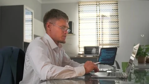Programming tutor uses expressive gestures to explain complex topics. Stock Footage 294173909