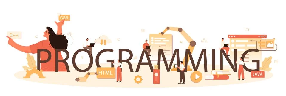 Programming typographic header. Building and development process. Stock Illustration
