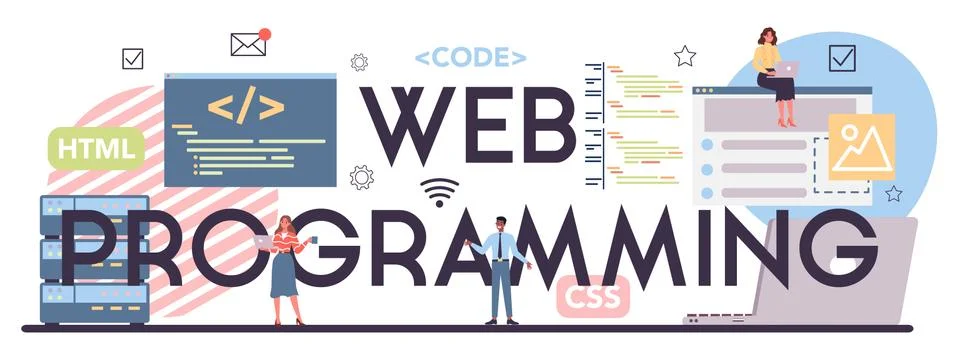 Programming typographic header. Idea of working on the computer, Stock Illustration