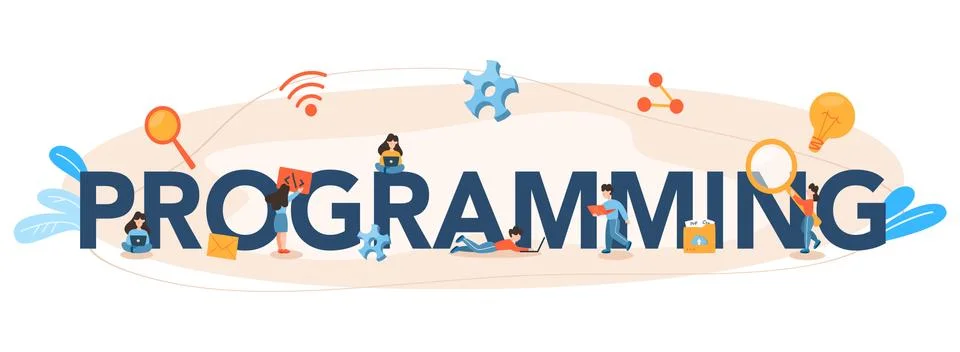 Programming typographic header. Idea of working on the computer Illustrazione stock