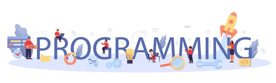 Programming typographic header. Student write software and create Illustration