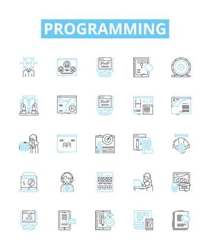 Programming vector line icons set. Programming, coding, scripting, coding Stock Illustration