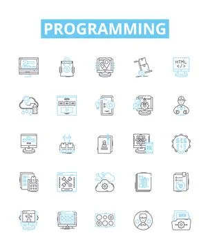 Programming vector line icons set. Programming, coding, scripting, coding Illustrazione stock