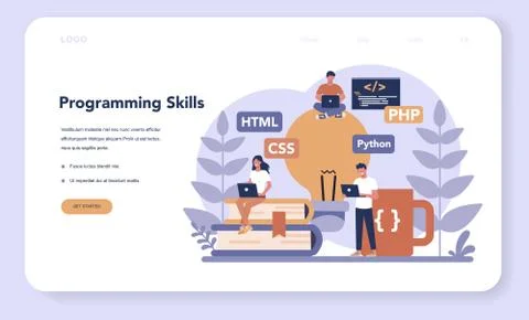 Programming web banner or landing page. Idea of working Stock Illustration