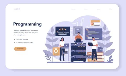 Programming web banner or landing page. Idea of working Stock Illustration