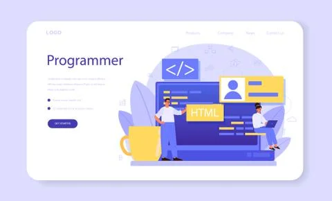 Programming web banner or landing page. Idea of working Stock Illustration