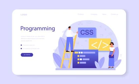 Programming web banner or landing page. Idea of working Stock Illustration