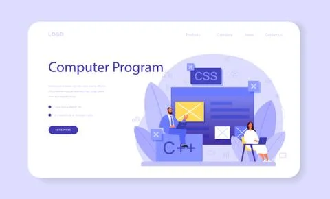 Programming web banner or landing page. Idea of working Stock Illustration