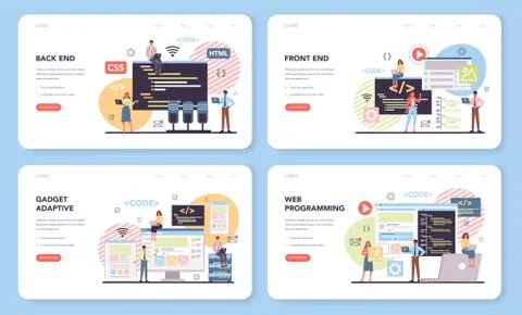 Programming web banner or landing page set. Idea of working Stock Illustration