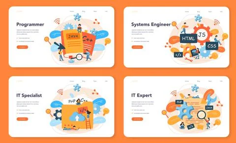 Programming web banner or landing page set. Idea of working 스톡 일러스트