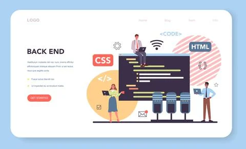 Programming web banner or landing page. Idea of working Stock Illustration