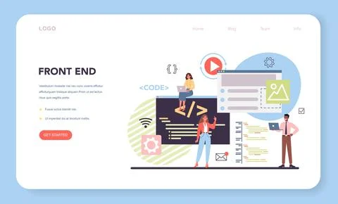 Programming web banner or landing page. Idea of working Stock Illustration