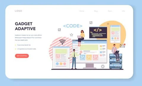 Programming web banner or landing page. Idea of working Stock Illustration