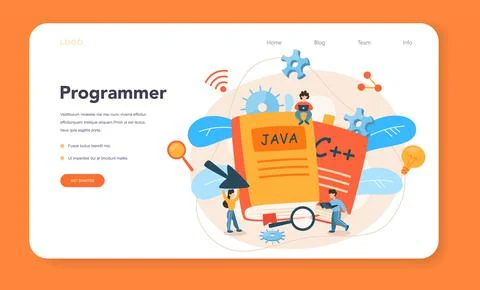 Programming web banner or landing page. Idea of working Stock Illustration