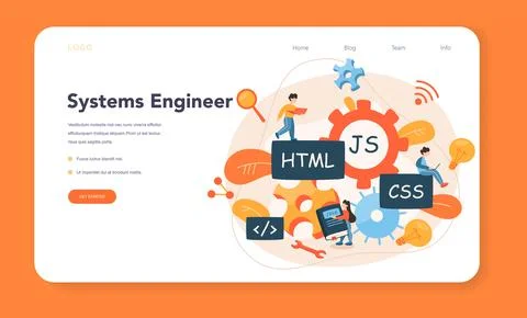Programming web banner or landing page. Idea of working Stock Illustration