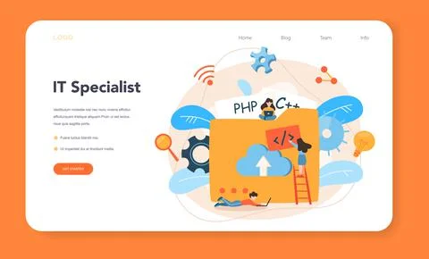 Programming web banner or landing page. Idea of working Illustrazione stock