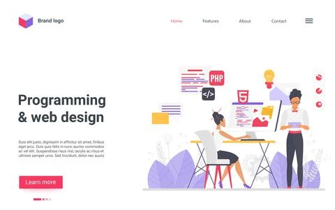 Programming web design landing page, programmer developers work, create modern Stockillustratie