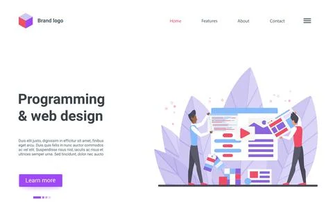 Programming web design landing page, programmer designer people create website Stock-Illustration