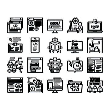 Programming web development and coding technology icons 스톡 일러스트