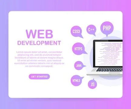 Programming, web development concept. Code on the screen laptop. Vector illus Stock Illustration