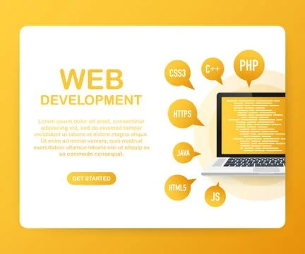 Programming, web development concept. Code on the screen laptop. Vector illus Stock Illustration