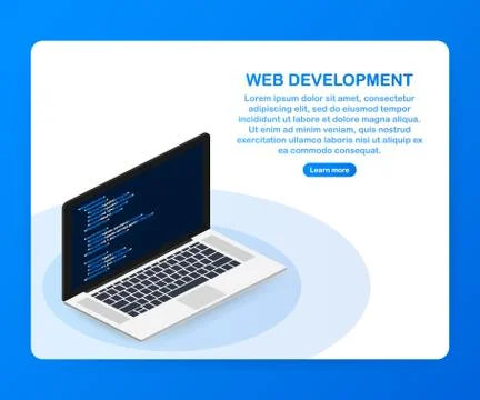 Programming, web development concept. Code on the screen laptop. Vector illus Stock Illustration