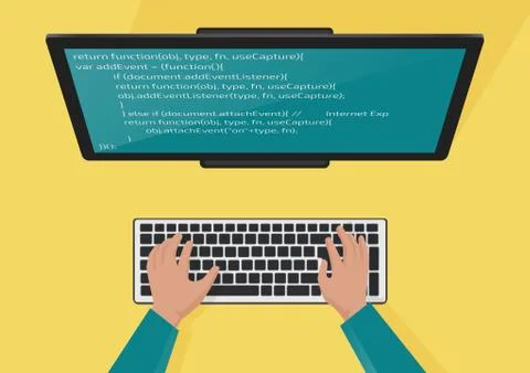 Programming, web development concept. Programmers hands on the keyboard. Code on Stock Illustration