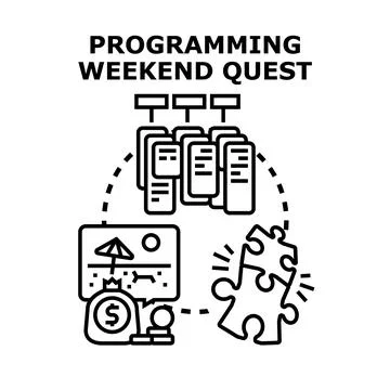 Programming weekend quest finding solutions and rewards イラスト素材