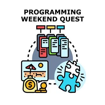 Programming weekend quest finding solutions and rewards Stock Illustration