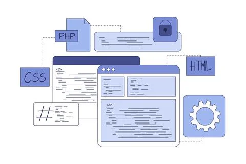 Programming Window Script and Code as Web and Application Development Vector Stock Illustration