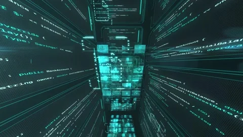 Programming windows moving and camera look up and down. High technology back Stock Footage 249634802