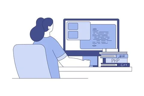 Programming with Woman Character Working on Web Application Development Vector イラスト素材