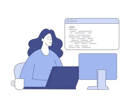 Programming with Woman Character Working on Web Application Development Vector Stock Illustration