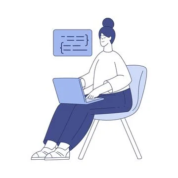 Programming with Woman Character Working on Web Application Development Vector 스톡 일러스트