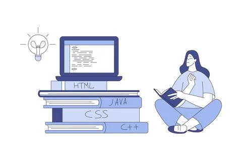 Programming with Woman Character Working on Web Application Development Vector Stock Illustration