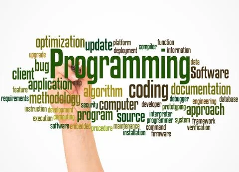 Programming word cloud and hand with marker concept 写真素材