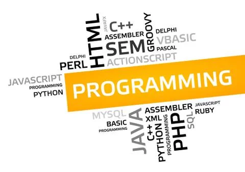 PROGRAMMING word cloud, tag cloud, vector graphic - programming concept Illustrazione stock